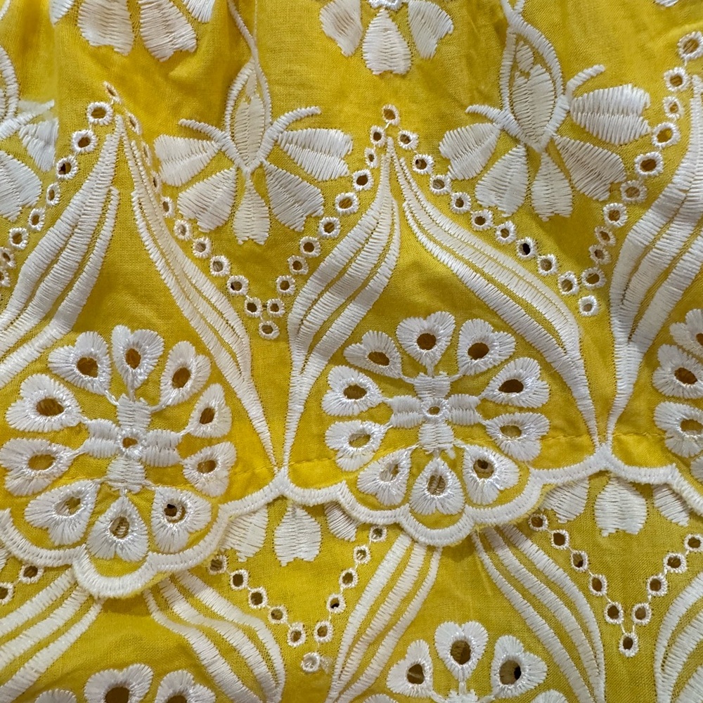 John Mark sunny Embroidered V-Neck 3/4‎ Puff Sleeve Ruffle Scalloped Hem Tunic S - Picture 4 of 6